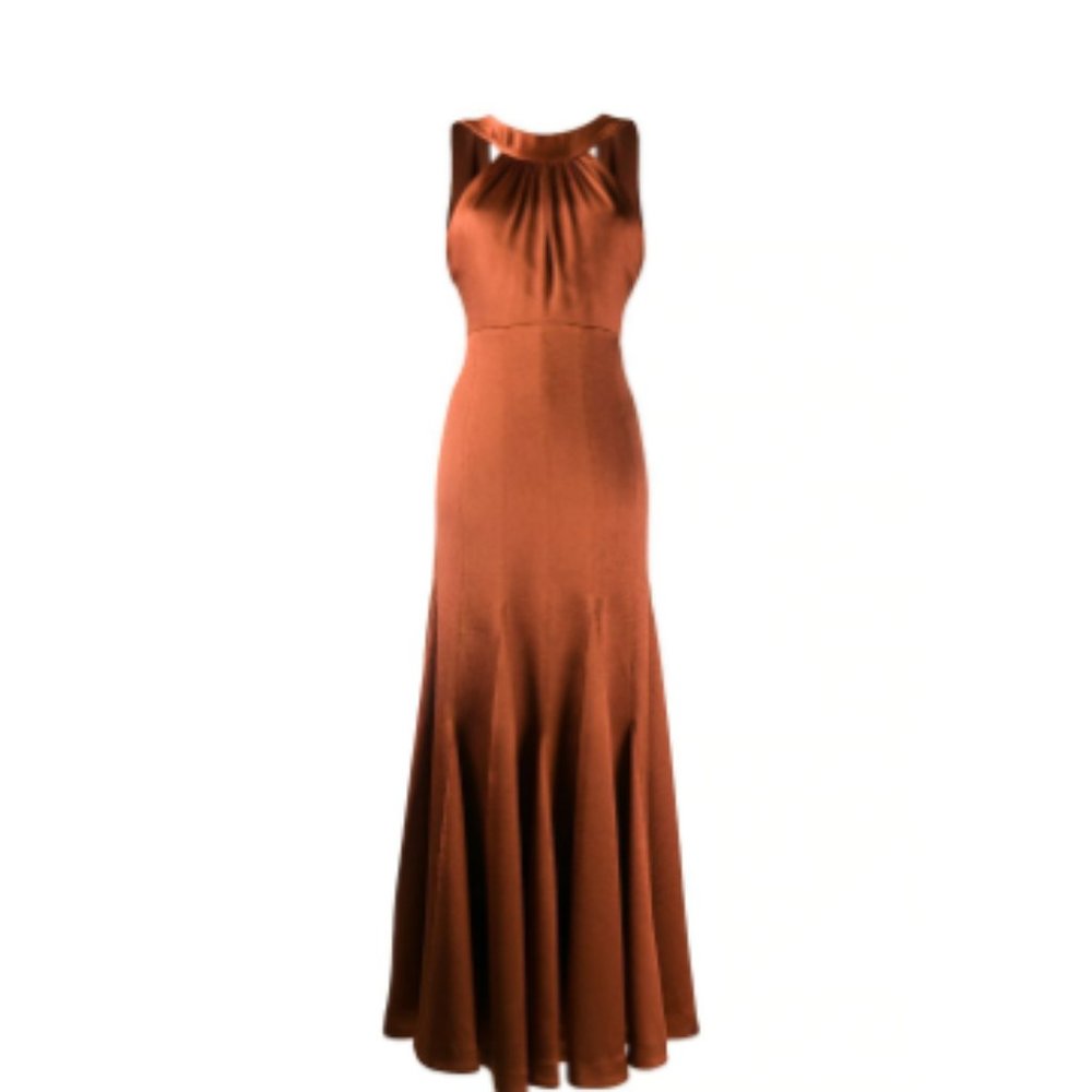 Brown Dress 'Runaway' - Full Length Bronze Satin